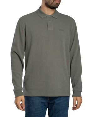 BOSS Petempesto Poloshirt Met Lange Mouwen, Grijs