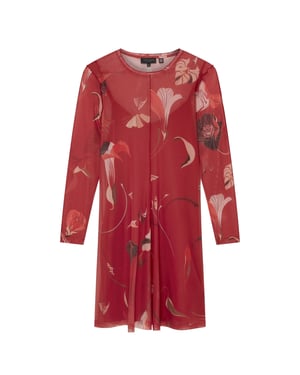 Ted Baker Midi-jurk Met Lange Mouwen En Meshprint In Rood