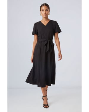 Petite Seam Detail Tie Waist Midi Dress