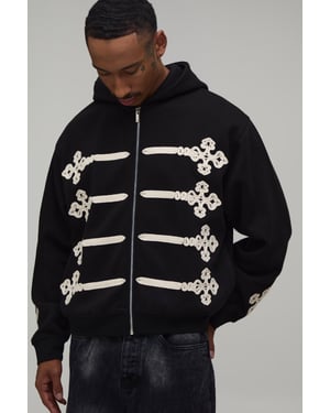 Oversized Boxy Embroidered Zip Through Hoodie