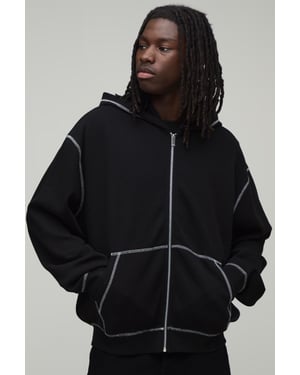 Heavyweight Oversized Contrast Stitch Waffle Zip Through Hoodie