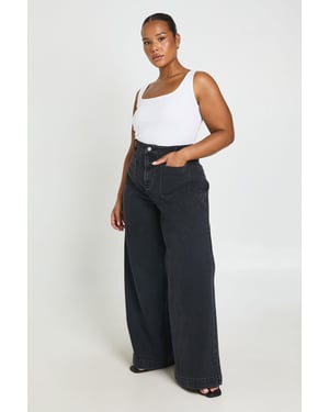 Plus High Waist Front Pocket Wide Leg Jean