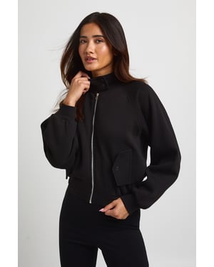 Popper Detail Funnel Neck Sweat Bomber Sweatshirt