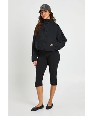 Funnel Neck Denim Bomber Jacket