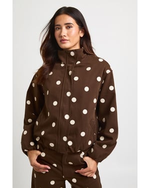 Polka Dot Funnel Neck Denim Bomber Jacket