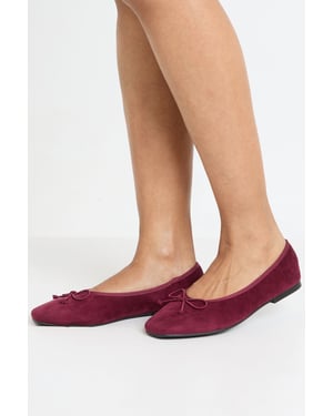 Wide Fit Bow Detail Square Toe Ballet Flats