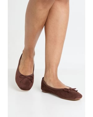 Faux Suede Bow Detail Square Toe Ballet Flats