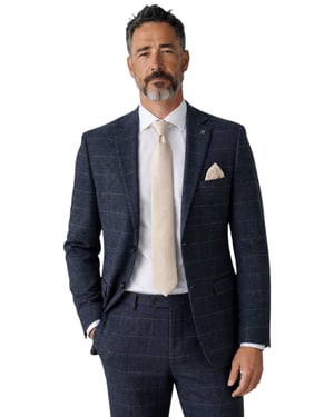 Marineblauwe tweed blazer met visgraatmotief voor heren - Harris