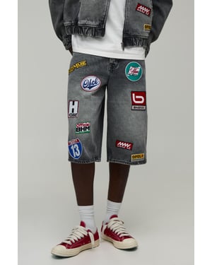 Moto Badge Longline Denim Jorts