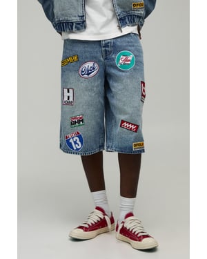 Moto Badge Longline Denim Jorts