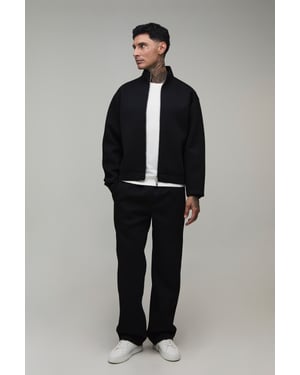 Tall Oversized Boxy Funnel Neck Zip Through Scuba Sweatshirt and Straight Leg Tracksuit