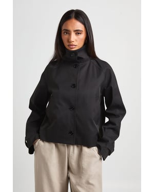 Funnel Neck Button Up Trench Coat