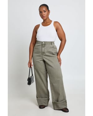 Plus High Waist Turn Up Straight Leg Jean