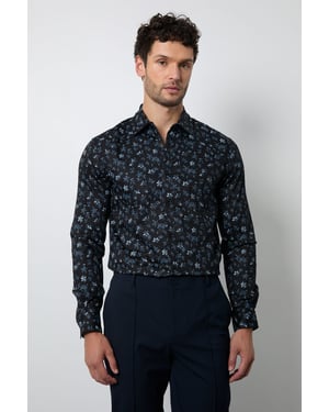 Black Floral Print Long Sleeve Smart Shirt