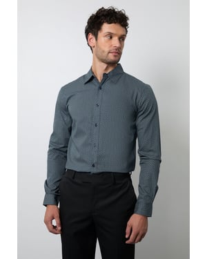 Green Geo Print Long Sleeve Smart Shirt