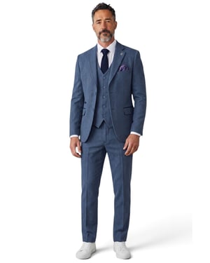 Herenpak, blauw, 3-delig, tweed met visgraatmotief - IM4