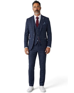 Marineblauw tweed driedelig pak van wolmix voor heren - TP-32
