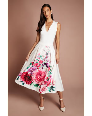 Satin Midi Skirt With Placement Print