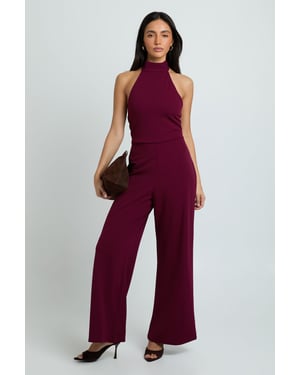 Jersey Crepe Tie Neck Wide Leg Jumpsuit