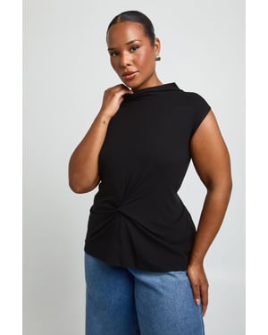 Plus Front Knot Detail Funnel Neck Top