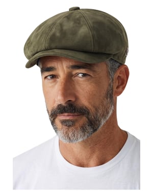 Men's Olive Suede Vintage 8-Panel Classic Gatsby Baker Boy Hat - MHT-1