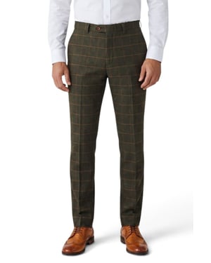 Groene tweed herenbroek met visgraatpatroon - Harris