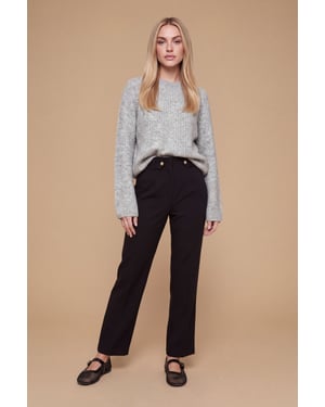 Petite Tab Belted Straight Leg Trouser