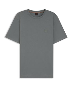 Men's Boss Orange Tales T-Shirt With Logo Patch Premium Cotton in Open Grey