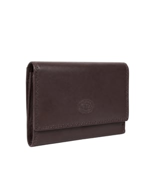 Ladies Real Leather RFID Purse, Multi Card Wallet Coin Pocket in Dark Brown