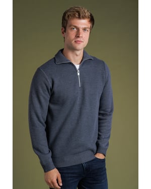 Charcoal Fleece-Lined Zip Neck Jumper
