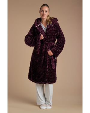 Burgundy Honeycomb Textured Dressing Gown