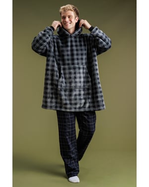 Grey Check Print Oversized Hoodie Blanket