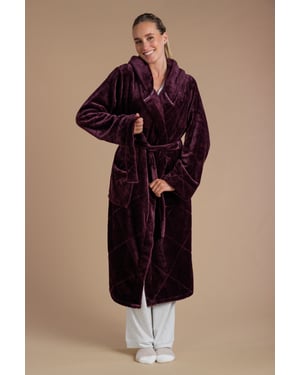 Burgundy Quilted Hooded Dressing Gown