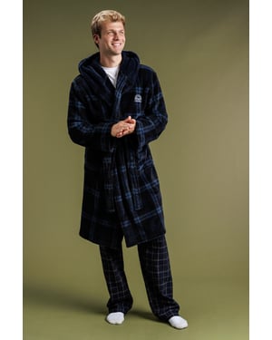 Black Check Hooded Fleece Dressing Gown