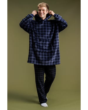 Navy Check Print Oversized Hoodie Blanket