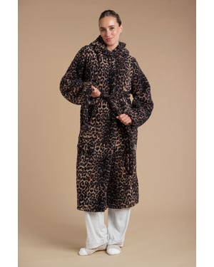 Brown Leopard Print Hooded Dressing Gown