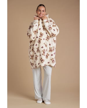 Ecru Teddy Bear Hooded Blanket