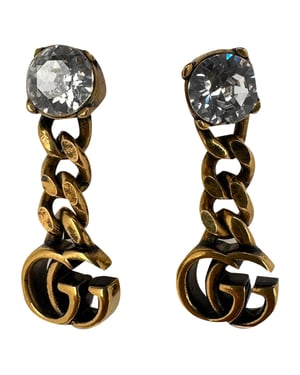 Gucci GG Crystal-Embellished Drop Earrings in Gold Brass