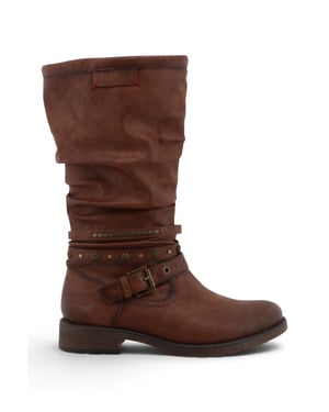 Womens Cognac Brown Faux Leather Mid-Calf Slouch Riding Boots - M0052003