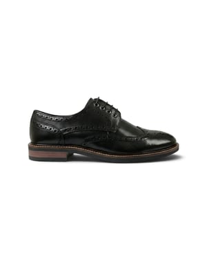 John White Herr Svarta Läder Wingtip Brogue Snörskor-Stokes