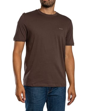 HUGO Dero222 T-Shirt Met Logo Op De Borst, Bruin