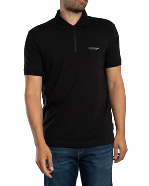 Armani Exchange Slim Polo Shirt Met Logo En Rits, Zwart
