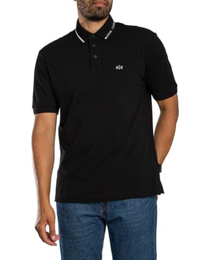 Armani Exchange Polo Shirt Met Opstaande Kraag, Zwart
