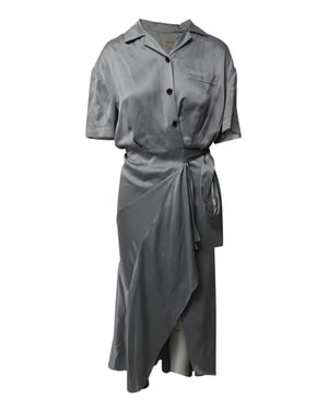 Burberry Midi Wrap Shirt Dress in Pale Blue Silk-Satin