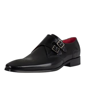 Jeffery West Gepolijste Leren Schoenen Met Gesp, Zwart