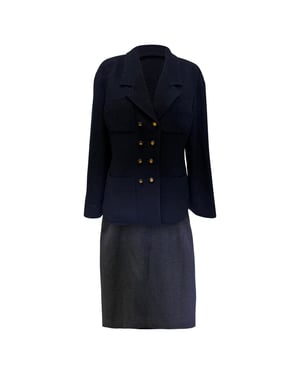 Chanel Evening Jacket and Skirt in Navy Blue Wool