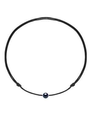 Necklace Genuine Freshwater Cultured Pearl Round 10-11 mm BLACK — Sterling Silver 925 — 50 cm — Men