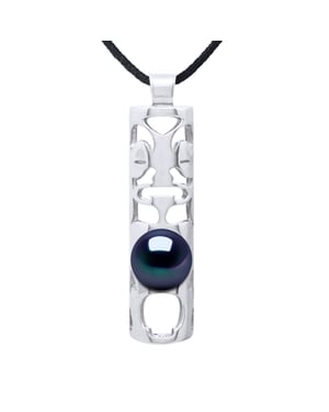 Necklace Genuine Freshwater Pearl Round 9-10 mm — Rhodium-Plated Sterling Silver 925 — 50 cm — Men