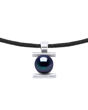 Necklace Genuine Freshwater Pearl Round 9-10 mm — Rhodium-Plated Sterling Silver 925 — 50 cm — Men