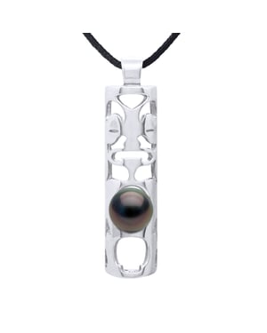 Necklace Genuine Tahitian Pearl Circled 8-9 mm — Rhodium-Plated Sterling Silver 925 — 50 cm — Men